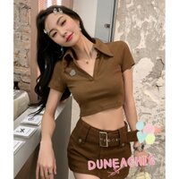 DUNEA Set Áo polo Ngắn Tay Và Chân Váy Lưng Cao Vintage Cho Nữ