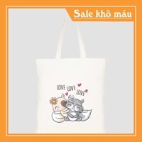 Đừng Bỏ Qua Chiếc Túi Vải Tote Canvas HT Fashion In Hình Cute Love Couple Kitten Seamless