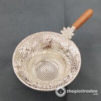 Dụng Cụ Lọc Trà, Lược Trà Bạc Tay Cầm Cán Gỗ