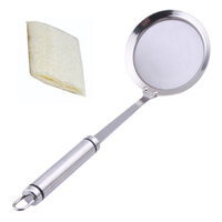 Dụng cụ lọc vớt bọt, lọc dầu, cặn bã inox IN43 tặng 1 miếng xơ mướp rửa bát  - 11.8cm