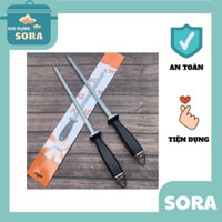Dụng cụ mài dao, cây liếc dao, thép cacbon siêu cứng, có rãnh khía, đầu nam châm tay cầm bọc nhựa
