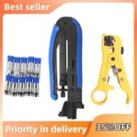 Dụng cụ nén Coax Cable Crimper Kit Có thể điều chỉnh Rg6 Rg59 Rg11 75-5 75-7 Cáp đồng trục Vũ nữ thoát y với 10 đầu nối nén F - Xanh dương
