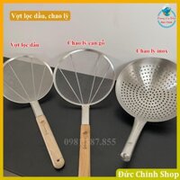 Dụng Cụ Nhà Bếp | Vợt Lọc Dầu Cán Gỗ | Chao Lỳ Cán Gỗ | Chao Lỳ Inox | Chất Liệu 304 Sáng Bóng