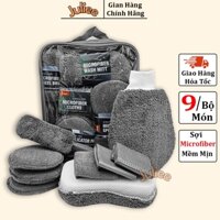 Dụng Cụ Rửa Xe Ô Tô Xe Máy 9 Món Chất Liệu SỢI MICROFIBER Cao Cấp - Bộ Dụng Cụ Rửa Xe Chuyên Dụng Mềm Mịn Chống Xước