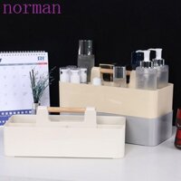 Dụng cụ sắp xếp bàn NORMAN, Hộp hoàn thiện văn phòng phẩm bằng nhựa đa ngăn, Tay cầm bằng gỗ hiện đại có thể xếp chồng lên nhau Giỏ chia sức chứa lớn Nhà bếp