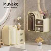 Dụng cụ sắp xếp cọ trang điểm MUVAKO, có ngăn kéo 360° Hộp đựng mỹ phẩm xoay, Giá đỡ bàn chải nhựa treo tường dung tích lớn Mỹ phẩm