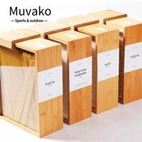 Dụng cụ sắp xếp nhà bếp MUVAKO, Hộp đựng thực phẩm kín khí 2L, Chống ẩm bằng gỗ có nhãn Hộp đựng ngũ cốc Nhà bếp