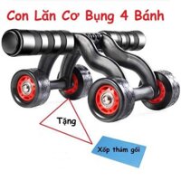 Dụng Cụ Tập Thể Dục, Con lăn tập cơ bụng 4 bánh + Tặng kèm thảm gối