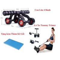 Dụng cụ Tập Thể Dục Tại Nhà Con Lăn 4 Bánh (Tặng Thảm) + Dây Kéo Tummy Trimer