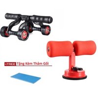 Dụng cụ tập thể dục tại nhà con lăn 4 bánh + Tập chữ T - Tặng kèm thảm tập