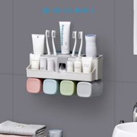 Dụng cụ treo bàn chải kem đánh răng kèm 4 cốc hút chân không tự nhả kem đánh răng có thể để sữa rửa măt đồ trang điểm