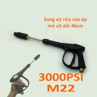 Dụng cụ xịt rửa cao áp 3000psi mỏ vịt chỉnh tia dài 46cm ren to M22, có thể tháo khớp nòng thành súng ngắn
