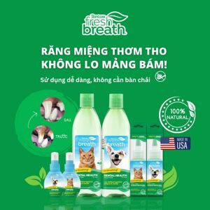Dung dịch chăm sóc răng miệng TropiClean Fresh Breath Dental Health for Cats 473ml - Thơm miệng, loại bỏ mảng bám cho mèo Petmall
