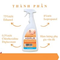 Dung dịch xịt rửa tay khô - nước sát khuẩn tay Asirub chai 750ml - UNIV