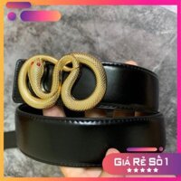 [Dùng Là SANG] Dây nịt / Thắt lưng da nam thời trang lịch lãm mặt rắn vàng dây da đen – Tặng đinh đục lỗ dây lưng