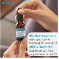 [Dược Ấn] 4% Hydroquinone 20% Vitamin C giảm nám thâm xạm cho da bật tone trắng sáng tươi trẻ Simplicity
