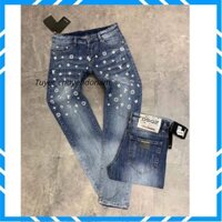 [Được ktra hàng] Quần Jean nam xanh hoạ tiết VL trắng sang chảnh ⇞ . *
