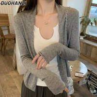 DUOHANZI Áo len nữ thiết kế Hàn Quốc áo khoác dệt kim mỏng viền cong mặc công sở