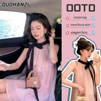 Duohanzi Đầm Nữ Mùa Hè Thiết Kế Mới Phong Cách Pháp Đầm Nơ Ruy Băng Hồng