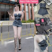 (Dưới 53kg)Jum đùi cúp ngực có mút dây kéo kèm nịt chun lưng sau họa tiết Luôn Vui Tươi chất kaki bố