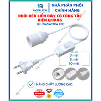 Đuôi Đèn Liền Dây Có Công Tắc Điện Quang, LH 3W/5W/10W E27, Dây Dài 3 Mét, 5 Mét, 10 Mét – Hàng Chất Lượng Cao