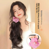 Đuôi ngựa giả tự nhiên cho phụ nữ, phong cách lười biếng, hoa lan bướm, đuôi ngựa thấp hơi xoăn, tóc giả tự nhiên liền mạch