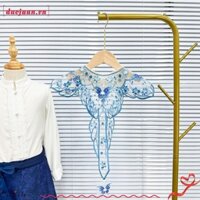 Duojuan Hanfu Cổ Trang Trí, Cổ Giả Phong Cách Trung Hoa Cổ Áo Giả Thêu Màu Xanh, Thời Trang Ren Khăn Choàng Đầm Trang Trí