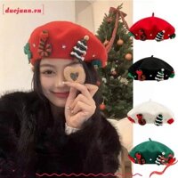 Duojuan Len Beanie Cap, Không có mái hiên Len Mũ nồi Giáng sinh, Mùa đông ấm áp Màu trơn Mùa đông Mũ họa sĩ nữ Cô gái