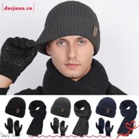 Duojuan Mũ Beanie, Đan Mùa Đông Mũ Khăn Găng Tay Bộ, Áo Len Lót Cổ Ấm Khăn Dài Cho Nam