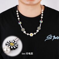 Đường Phố Hoa Cúc Trang Sức Ngọc Trai Nam Nữ Hip-Hop Vòng Cổ Vòng Tay Hướng Dương Cửa Hàng 3.24 Thép Titan Khâu Mặt Cười Tối