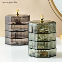 (Duyonglinbbb) Hộp đựng đồ trang sức xoay Giá đựng đồ trang điểm Vòng tay Bông tai bằng nhựa tròn Hộp sắp xếp Giá đỡ trưng bày có nắp MỚI