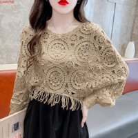 Dwayne Tua Rua Đan Rỗng Ra Áo Sơ Mi, Áo Sơ Mi Dệt Kim Hoa Dài Tay, Ngọt Ngào Nhìn Xuyên Qua Phong Cách Dân Tộc Đi Biển Móc Áo Len Kỳ Nghỉ Hàng Đầu