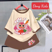 DXD- Bộ bé gái in Baby three cute, chất cotton mềm mại , từ 10-60kg