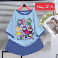 DXD- Bộ Bé Gái In LABUBU phối viền tay áo, Chất 100% cotton, Từ 10-55kg