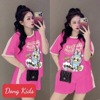 DXD- Bộ bé gái in Labubu phối, chất cotton mềm mại, từ 10-60kg