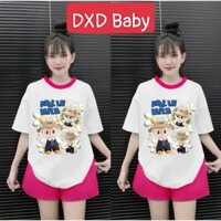 DXD-Bộ Bé Gái In LABUBU phối viền,chất 100%cotton, từ 10-55kg