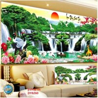 [DY8260] Tranh đính đá Lưu thủy sinh tài khổ trung bình 160x75 cm