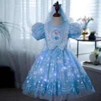 Dyaa Đầm Công Chúa elsa Bằng Vải cotton Màu Hồng / Xanh Dương Dạ Quang Thời Trang Mùa Hè Cho Bé Gái 3-8 Tuổi