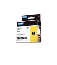 Dymo S0718600 (18444), Vinyl Label Tape, 12mm x 5.5m, Black on White