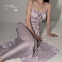 Dz Hoa Hồng Phối Ren Ngực Miếng Lót Hẹp Mỏng Hơn Nhìn Dài Satin Sling Váy Ngủ Áo Liền Quần Nữ Nhà Phù Hợp Với Z4568
