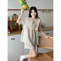 E-2160 Bộ ngủ nữ hoa nhí cổ V hàng Qc cao cấp chất liệu đũi xô mềm mại nhà Én.sleepwear