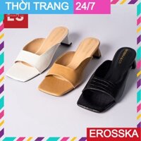 𝐑ẻ 𝐑Ẻ Tết🌺 Dép cao gót thời trang Erosska mũi vuông da rắn gót cao 5cm màu đen _ EM059 "