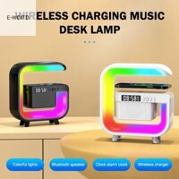 E-woitd Trạm Sạc Không Dây RGB Đèn Ngủ Đồng Hồ Báo Thức Loa Để Bàn Đèn Cho IPhone Samsung Xiaomi Đế Sạc HNVN
