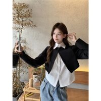 [E066 - HẾT HÀNG] Set áo sơ mi cài cúc kiểu dáng crotop dài tay phối áo sơ mi sát nách phong cách Uzzlang Hàn Quốc