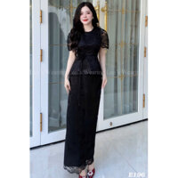E196 LEOSWEARING set váy đen dáng dài ren mềm