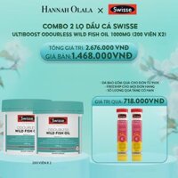 E2160: DEAL 8: COMBO 2 LỌ DẦU CÁ SWISSE ULTIBOOST ODOURLESS WILD FISH OIL 1000MG 200 VIÊN/LỌ