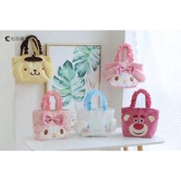 Eashtill Ba Lô Túi Xách Tay Bằng Vải Lông Hình Cinnamoroll Sanrio My Melody Kt Cat Purin Dog Kuromi Plushie Đáng Yêu Đựng Hộp Cơm Trưa