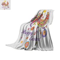 Easter Extra Lager Blankets, Colorful Farm Animal with Blossoming Flowers Dots and Curls Egg Filled Background Super Soft Extra Long Blanket for Be...