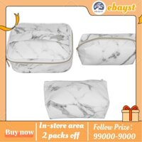 Ebayst 3Pcs Cosmetic Bag Women Marble Print Makeup Case Storage