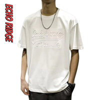 Echo Ridge Hợp Thời Trang retro In Chữ Cái Mỹ Rời Và Đa Năng Cổ Tròn Tay Ngắn